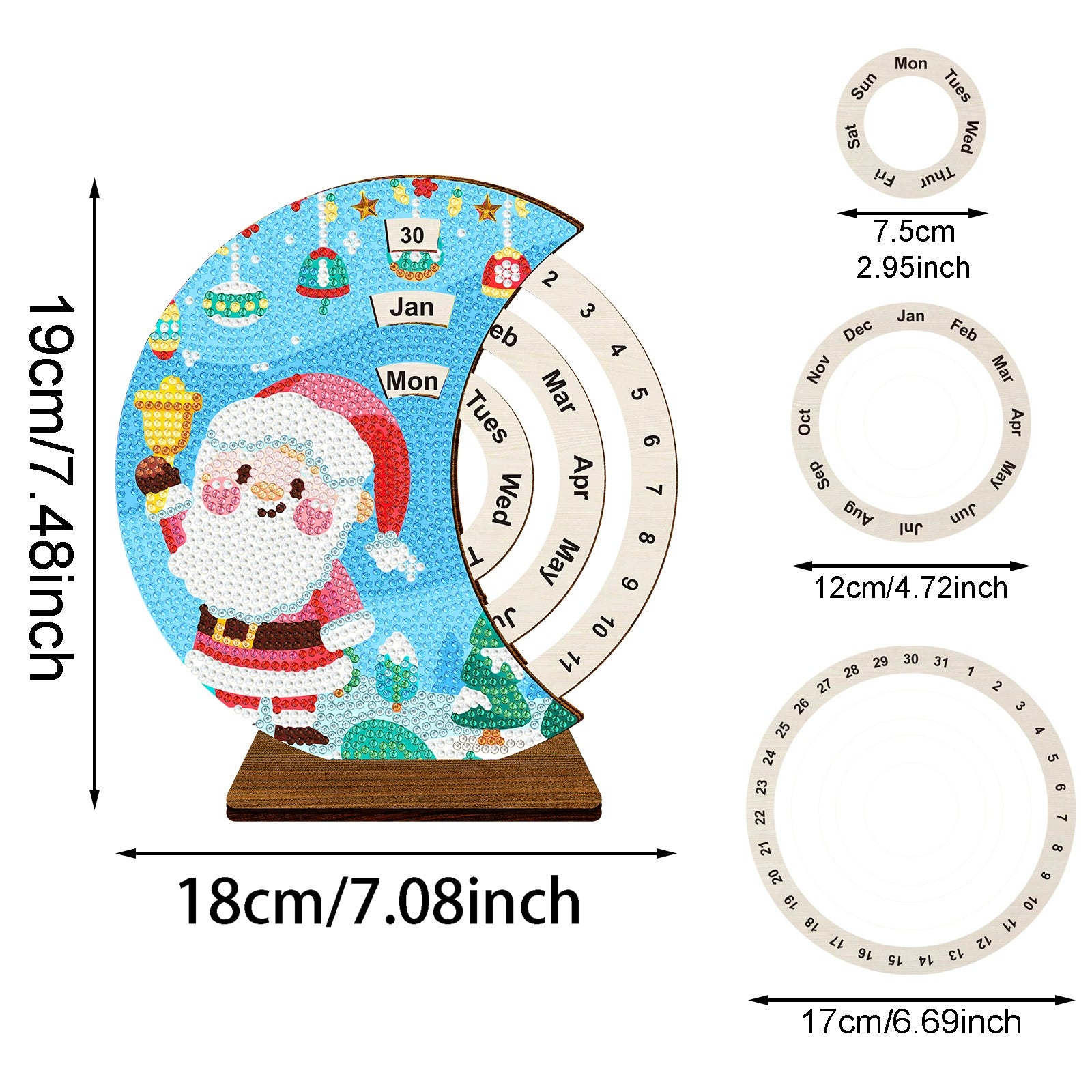 Rotating diamond painting calendar with Santa design