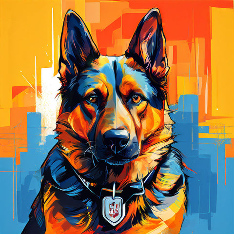 Image of Pop art diamond painting of a dog. 