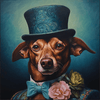 Diamond Painting of a Dog in a Top Hat and Bowtie