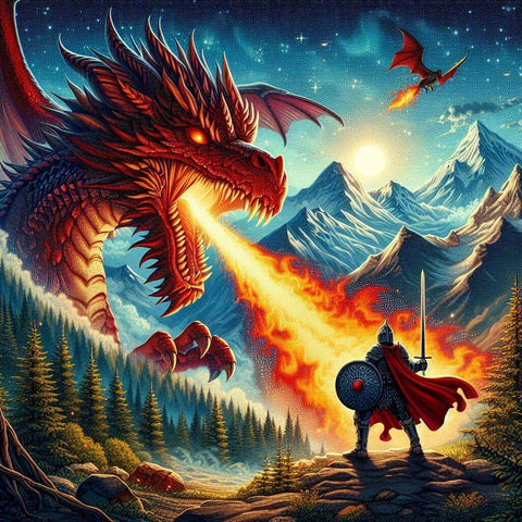 Image of dragon knight battle diamond painting fantasy art