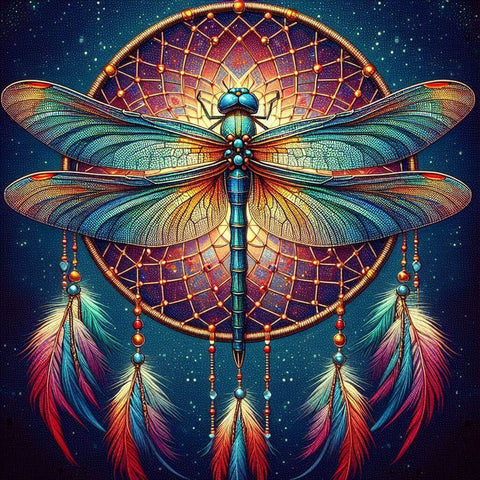 Image of Diamond painting: Dreamcatcher with a dragonfly design.