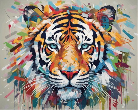 Image of Diamond painting of a majestic Bengal tiger in a powerful pose, showcasing its vibrant stripes.