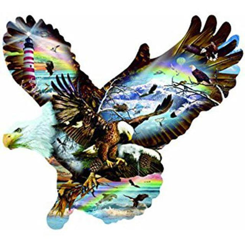 Image of Diamond painting of an eagle with a collage of different eagle scenes and landscapes