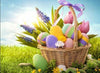 Diamond painting of a basket filled with colorful Easter eggs and flowers