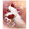 Diamond painting of two elegant white peacocks with a beautiful floral background.