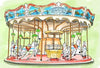 Diamond painting of the Elizabeth Quay Carousel, a colorful carousel with horses and other figures.