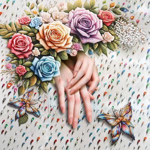 Entwined Hands with Floral Bouquet and Butterflies Diamond Painting