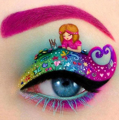 Image of A diamond painting of a creative eye makeup design with a painting as the focal point.