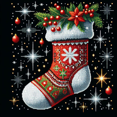 Image of festive Christmas stocking diamond art