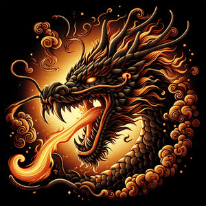 Diamond painting of a fire-breathing dragon