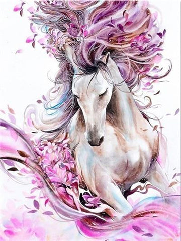 Image of Floral diamond painting of a majestic horse with a flowing mane of colorful flowers.
