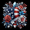 Diamond painting of red, white, and blue flowers, a floral tribute to the USA.
