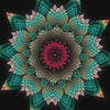 Diamond painting mandala with a colorful fractal flower design.