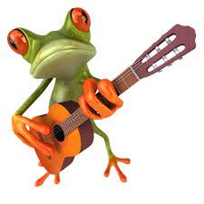 Image of A cute frog playing a guitar.