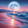 Diamond Painting of Full Moon Illuminates Beach at Night