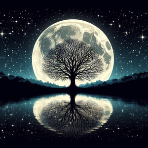 full moon tree lake night sky diamond painting