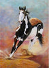 Diamond painting of a black and white horse in full gallop, mane and tail flowing in the wind.