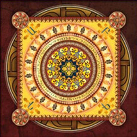 Geometric diamond painting mandala in shades of purple and blue.