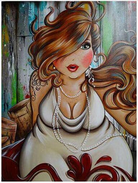 Diamond painting depicting a girl in a white dress.