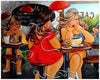 Diamond painting depicting two women enjoying coffee and conversation at a cozy coffee shop.