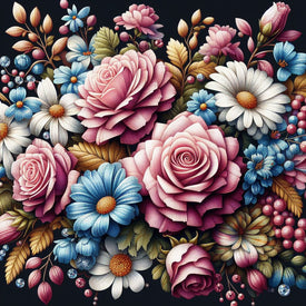 Sparkling diamond art featuring a dazzling bouquet of pink roses.