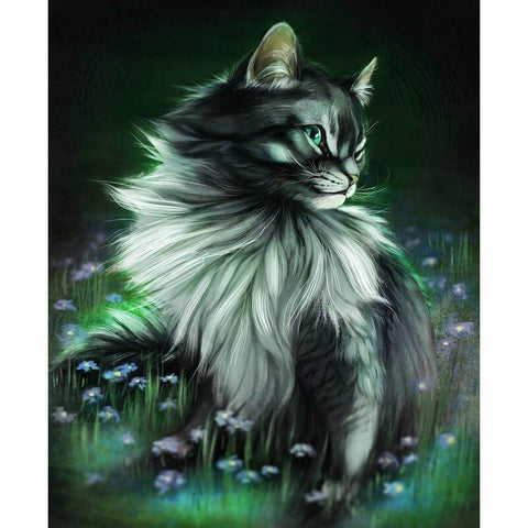 Image of Diamond painting of a cat with glowing fur.