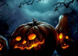 Diamond Painting of Glowing Jack-O-Lanterns on a Dark Night