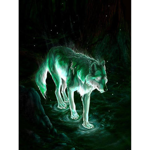 Image of Diamond painting of a Glowing wolf