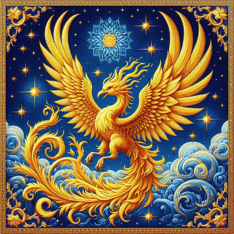 Image of Diamond painting of a majestic golden phoenix