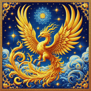 Diamond painting of a majestic golden phoenix