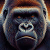 Diamond painting of a majestic gorilla with an intense gaze.