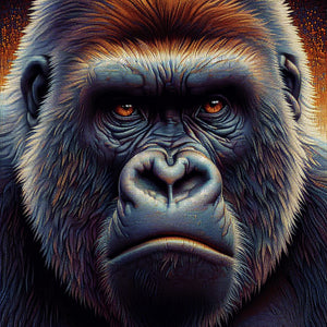 Diamond painting of a majestic gorilla with an intense gaze.