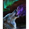 Diamond painting of a realistic gray wolf howling at the night sky