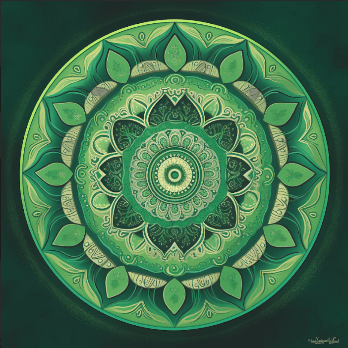 Diamond painting of a green mandala