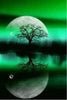 Diamond Painting of a Large Moon Over a Tree and Reflecting on a Green Lake