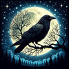 Diamond painting of a black crow perched on a branch, associated with Halloween.