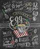  Diamond painting of a chalkboard recipe for holiday egg nog, featuring a cup of egg nog, ingredients like milk, eggs, and bourbon, and instructions for making the drink.