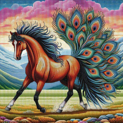 Image of Horse with Peacock Tail Diamond Painting