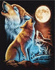 Diamond painting featuring a pack of wolves howling at the moon.