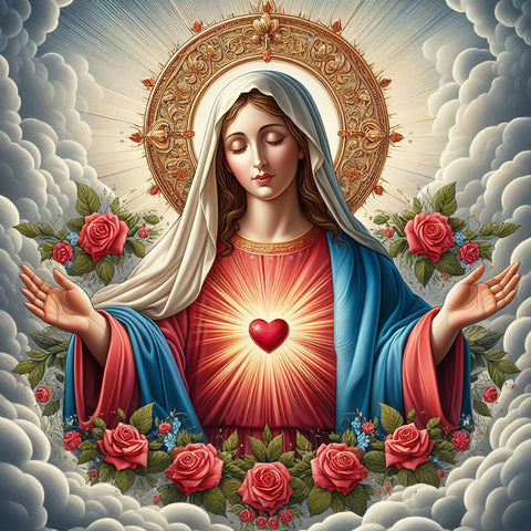 Image of Diamond art depicting the Immaculate Heart of Mary, a symbol of purity and divine love.