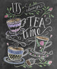 Diamond painting of a chalkboard with a cup of tea and the inspirational quote "It's always tea time."