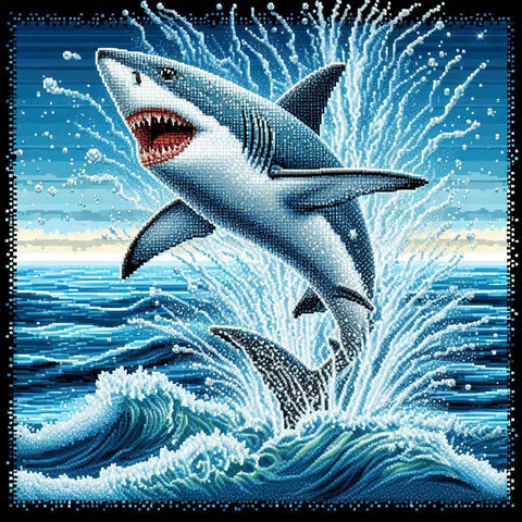 Image of jumping shark diamond painting ocean waves