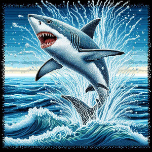 jumping shark diamond painting ocean waves