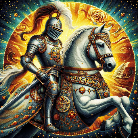 Image of Sparkling diamond art featuring a majestic knight clad in gleaming armor, a symbol of chivalry.