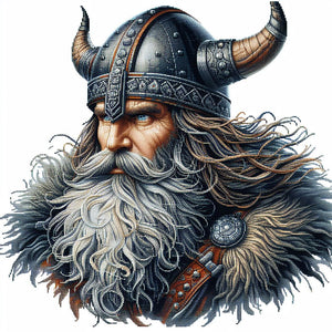 Close-up of a fierce Viking warrior, diamond art