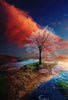 Diamond Painting of a Lonely Tree on a Small Island with a Dramatic Sky