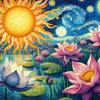 lotus flower diamond painting sun starry night Van Gogh style