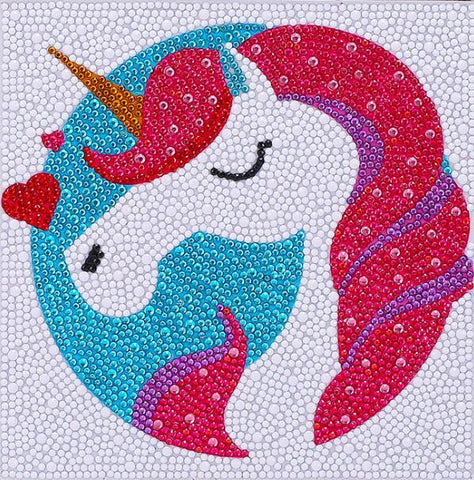 Image of This diamond painting kit from Genieworld features a charming white unicorn with a sparkly horn and hearts. 
