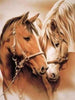 Diamond painting of two horses nuzzling each other.