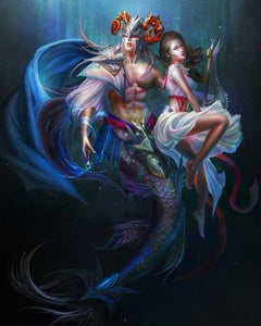 Unique Magical Girl with Merman Companion Diamond Painting Kit